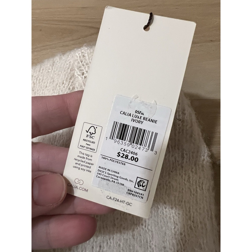 NWT Calia Luxe Beanie Hat Women's One Size Ivory Soft Knit Winter OSFM Polyester - Picture 2 of 4